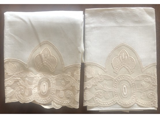 Pair Vintage Linen Hand Towels - Never Used - Paper Label On Reverse Reads 'Made In Germany'
