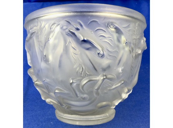 Vintage Czechoslovakian Satin Art Glass Bowl Featuring Horses Of Poseidon