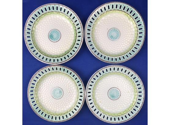 Antique Majolica Plates - Basket Weave Pattern With Reticulated Border - Signed On Base - Incised  'jJR L'