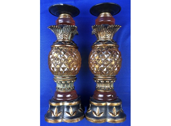 Candlesticks With Glass Pineapple Design & Neoclassical Inspired Bases