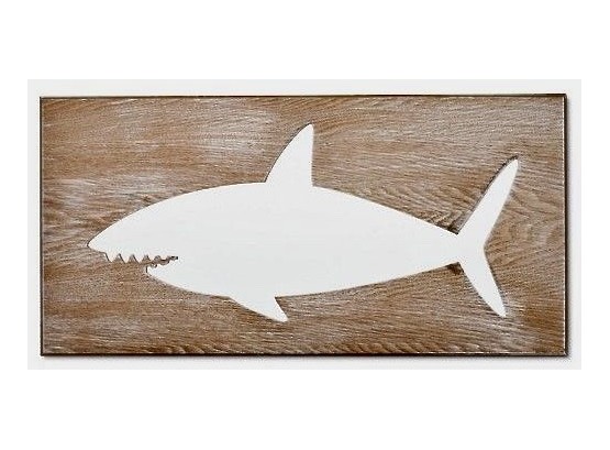NEW! Wood Cutout Shark Wall Art - Still In Packaging - Signed 'Pillowfort Wood Cutout Shark'