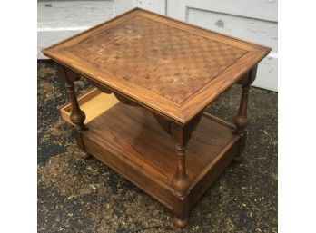 Ethan Allen Side Table With Parquet Checkerboard Top, Floating Shelf With Single Drawer - Signed