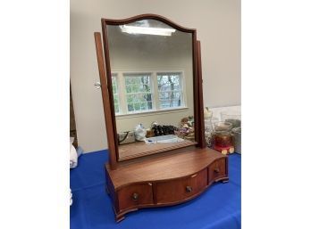 Vintage Georgian Style Vanity Bureau Mirror - Base With Serpentine Front & Three Draws