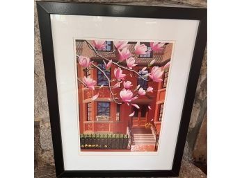 Brownstone & Magnolia Signed Offset Lithograph  By Oren Sherman