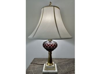 Vintage Lamp With Shade - Cut Ruby Glass With Brass & Marble Base