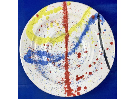 Oversized Abstract Contemporary Ceramic Hand Painted Plate - One Of Two Unique Pieces In This Sale