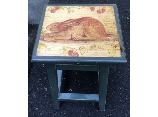 Green Stool With Bunny Motif On Seat
