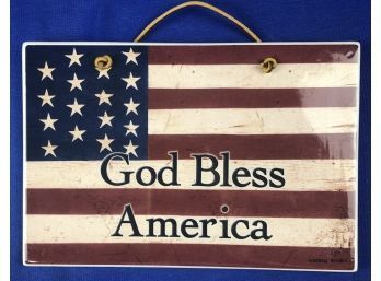 Warren Kimble 'God Bless America' Porcelain Hanging Flag