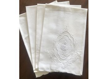 Vintage Cotton Hand Towels With Detailed Embroidery