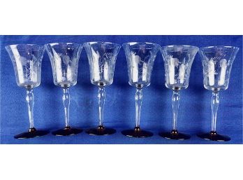 Vintage Acid Etched Wine Or Water Goblets With Ruby Glass Base - Coordinating Pieces In This Sale