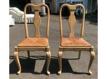 Vintage French Country Painted Side Chairs With Rush Seat