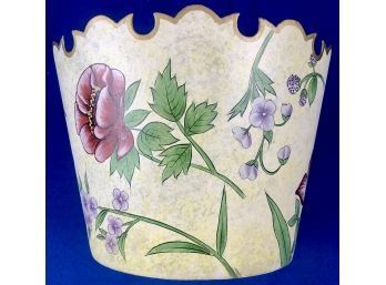 Vintage Hand Painted Toleware Cachepot - Original Price-tag On Base