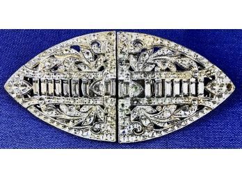 Vintage Deco Rhinestone Brooch Dress Clip - Signed 'Coro Duette' - Interesting Mechanical Components
