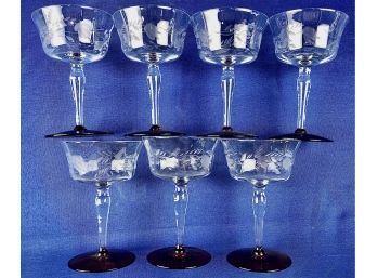 Vintage Acid Etched Sherry Glasses With Ruby Glass Base - Coordinating Pieces In This Sale