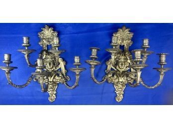 Pair Of Vintage Neoclassical Inspired Gilt Bronze Sconces