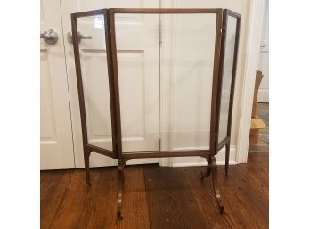 Vintage Sheraton Style Folding Fireplace Screen With Glass Panels - Casters On Delicate Feet