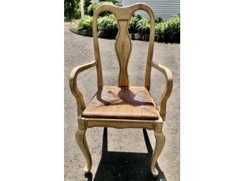 Vintage French Country Painted Armchair With Rush Seat - Great Accent Piece