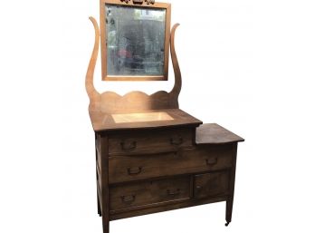 Antique American Washstand Dresser With Mirror & Original Brass Casters
