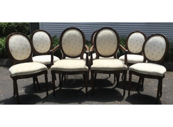 Eight Vintage Oval Back Dining Chairs - Made In Italy - Two Arm - Six Side - Regency Style - Serpentine Seat