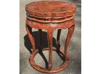 Vintage Accent Table - Pie Crust Design - Distressed Chinoiserie Finish