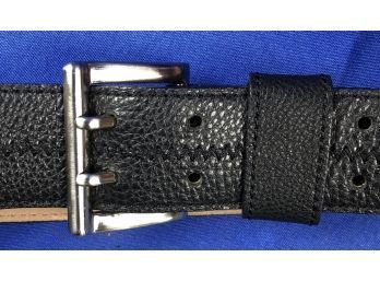 Black Leather Women's Belt With Silver Buckle