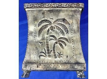 Footed Toleware Cachepot - Green Verde Patina - Palm Tree Motif