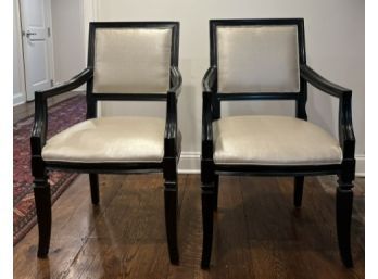 Pair Of Regency Style Black Ebony Arm Chairs