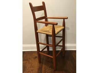 Vintage Cherry Wood Chair With Rush Seat