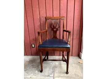 Carved  Mahogany And Leather Side Chair