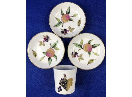 Evesham Three Coasters & One Small Cup - Signed 'Evesham By Royal Worcester'