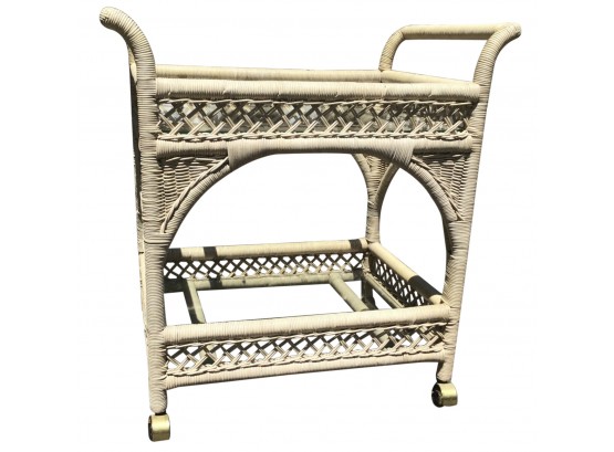 Wicker Two Tiered Rolling Bar Cart & Serving Table