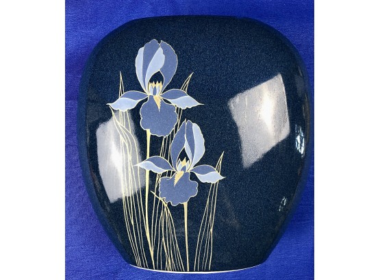 Vintage Blue Iris Japanese Porcelain Vase - Signed 'Otagiri - Japan'