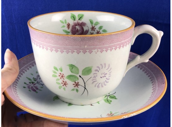 Antique Calyx Ware Cup & Saucer - Signed 'Adams England -Calyx Ware - Hand Painted'