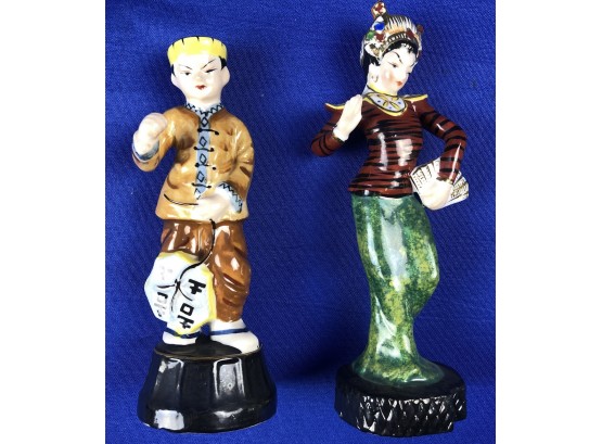Vintage Chinese Figures - Signed On Base - 'Japan' With Original 'F.W. Woolworth' Price Tags