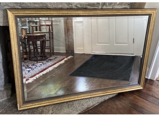 Large Mirror With Beveled Glass, Gilt And Black Frame