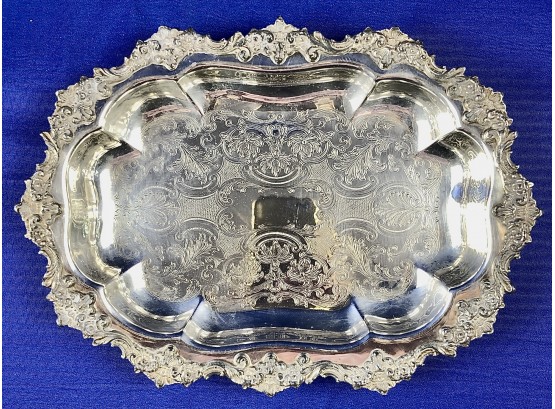 Vintage Silver Plate Heavy Weight Serving Tray - Signed On Base