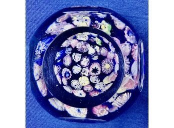 Vintage Pairpoint Glass Company Millefiori Art Glass Faceted Paperweight - Signed 'Pairpoint - Sagamore, MA'