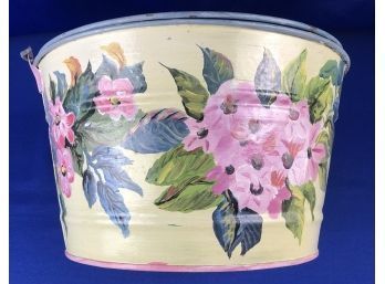 Large Galvanized Steel Tub With Hand Painted Hydrangeas - Great Wine Chiller Or Flower Container