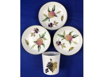 Evesham Three Coasters & One Small Cup - Signed 'Evesham By Royal Worcester'
