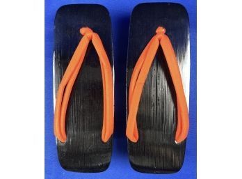 Japanese Geta Slippers - Wooden Platform Base With Red Velveteen Straps