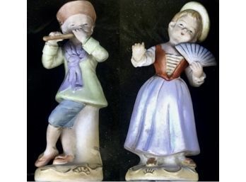 Vintage Porcelain Figures - Figures Signed 'Hand Painted Andrea Made In Occupied Japan'- Includes Shadow Box