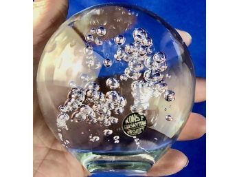 Vintage Konst Glashyttan Urshult Controlled Bubble Art Glass Paperweight - Sweden
