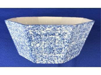 Vintage Octagonal Spongeware Glaze Ceramic Bowl - Signed On Base