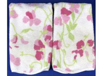 Vintage Porthault Hand Towels With Floral Motif & Scalloped Edge- 'Porthault - Made In France'