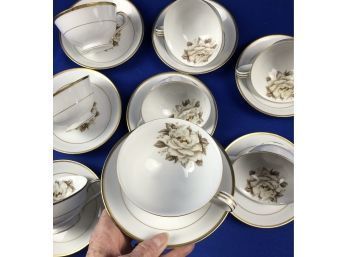 Eight Tea Cups & Saucers - Signed 'Noritake China Japan - Elizabeth'