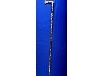Vintage Walking Stick With Extensive Attached European Region Badge Collection