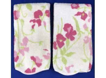 Vintage Porthault Hand Towels With Floral Motif & Scalloped Edge- 'Porthault - Made In France'