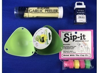 Kitchen Gadgets - Garlic Peeler, Grater, Poachers, Drinking Caps - Most New & Never Used