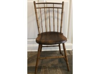 Antique Bamboo Carved Bird Cage Plank Seat Windsor Chair