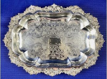 Vintage Silver Plate Heavy Weight Serving Tray - Signed On Base